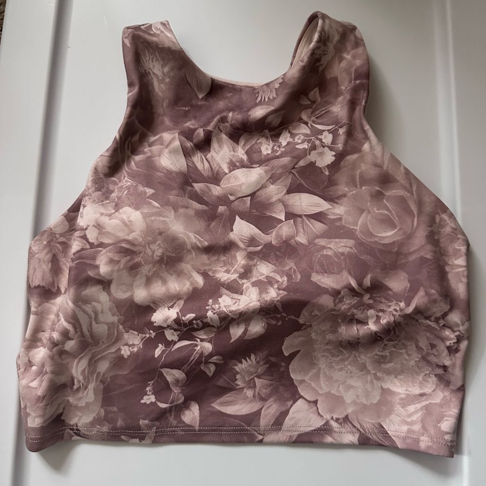 Athleta Floral Crop Top in Mauve and Cream